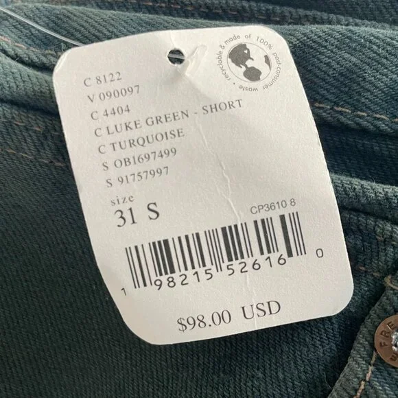 NWT Rare Size Free People We The Free Good Luck Barrel Jeans Luke Green 31S Boho - Picture 14 of 16